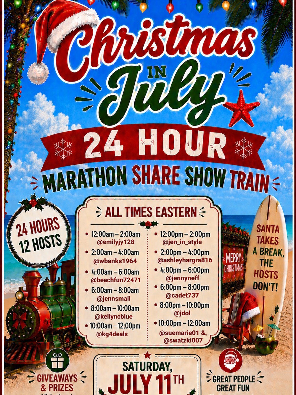 Christmas in July 24 Hour Marathon Share Show Train